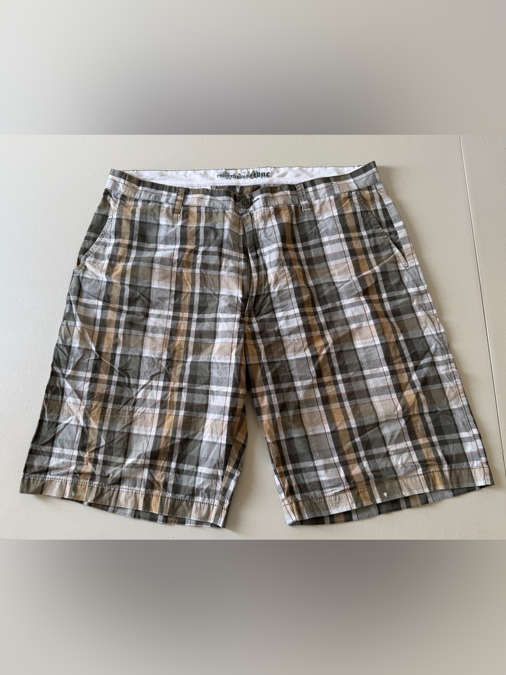 Vintage cotton PRONTO UOMO BLUE Plaid Flat Front Shorts
